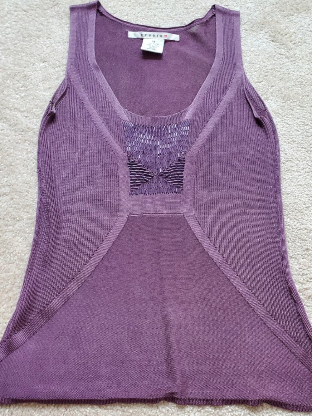 NWOT Studio M Violet Beaded Ribbed Knit Tank Top XS